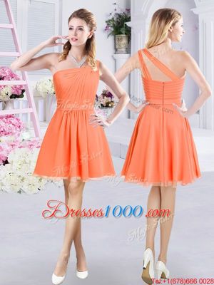 Dramatic One Shoulder Mini Length A-line Sleeveless Orange Bridesmaids Dress Zipper