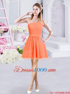 Dramatic One Shoulder Mini Length A-line Sleeveless Orange Bridesmaids Dress Zipper