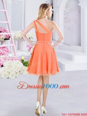 Dramatic One Shoulder Mini Length A-line Sleeveless Orange Bridesmaids Dress Zipper