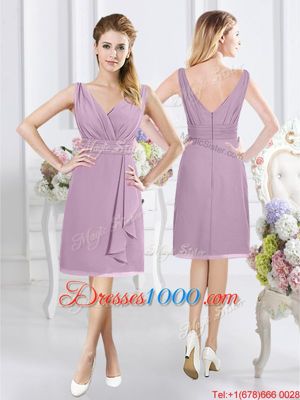 Custom Made Halter Top Sleeveless Court Dresses for Sweet 16 High Low Ruching Lavender Chiffon