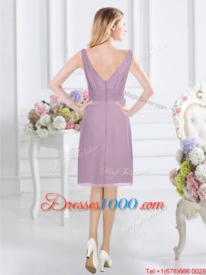 Knee Length Lavender Vestidos de Damas V-neck Sleeveless Zipper