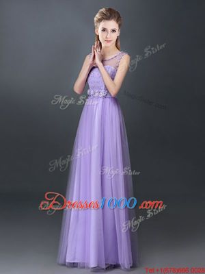 Scoop Sleeveless Lace Up Bridesmaid Dress Lavender Tulle