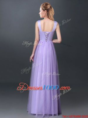 Scoop Sleeveless Lace Up Bridesmaid Dress Lavender Tulle