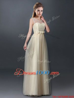 Nice Scoop Champagne Sleeveless Tulle Lace Up Quinceanera Court of Honor Dress for Prom and Party and Wedding Party