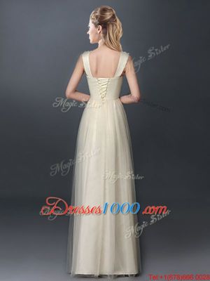 Nice Scoop Champagne Sleeveless Tulle Lace Up Quinceanera Court of Honor Dress for Prom and Party and Wedding Party