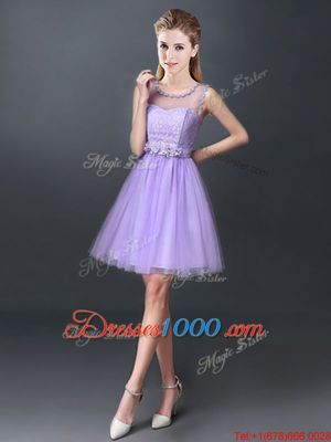 Scoop Mini Length Lavender Dama Dress for Quinceanera Tulle Sleeveless Lace