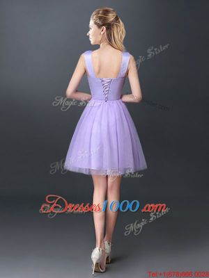 Scoop Mini Length Lavender Dama Dress for Quinceanera Tulle Sleeveless Lace