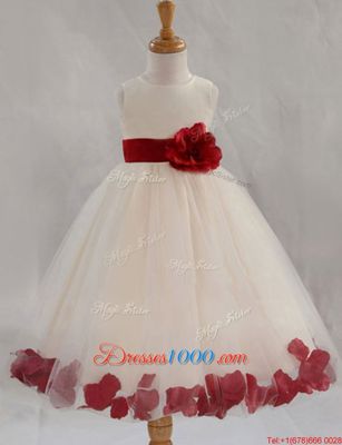 Amazing Scoop Sleeveless Appliques and Bowknot and Hand Made Flower Zipper Flower Girl Dresses