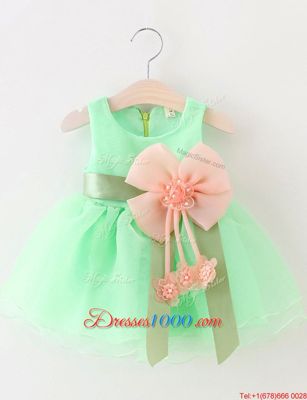 Yellow Green Scoop Zipper Beading and Bowknot Party Dress for Girls Sleeveless