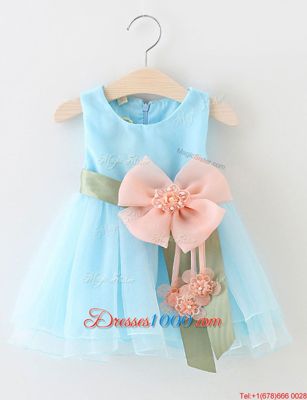 Yellow Green Scoop Zipper Beading and Bowknot Party Dress for Girls Sleeveless