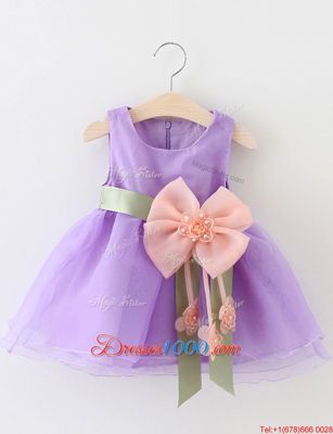 Yellow Green Scoop Zipper Beading and Bowknot Party Dress for Girls Sleeveless