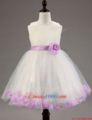 Fine White and Lavender Sleeveless Tulle Zipper Flower Girl Dresses for Less for Party and Wedding Party