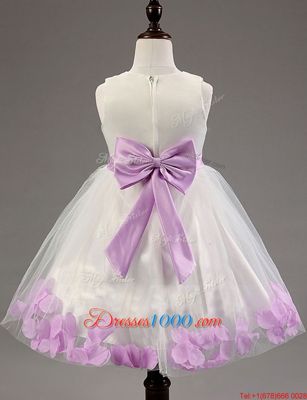 Fine White and Lavender Sleeveless Tulle Zipper Flower Girl Dresses for Less for Party and Wedding Party