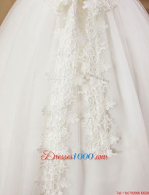 White Sleeveless Floor Length Lace and Appliques Criss Cross Flower Girl Dresses