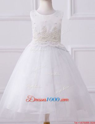 Luxurious Scoop Beading and Appliques Flower Girl Dresses White Zipper Sleeveless Floor Length