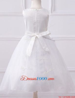 Luxurious Scoop Beading and Appliques Flower Girl Dresses White Zipper Sleeveless Floor Length