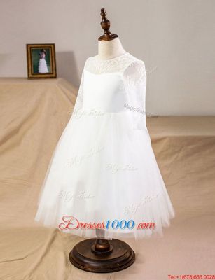 Pretty White Clasp Handle Scoop Lace Flower Girl Dresses Tulle Half Sleeves