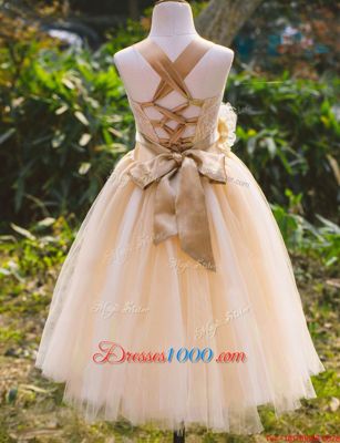 Wonderful Square Sleeveless Tulle Flower Girl Dress Lace Lace Up