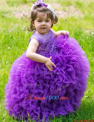 Scoop Floor Length Ball Gowns Sleeveless Lavender Toddler Flower Girl Dress Lace Up