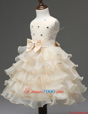 Extravagant Champagne Scoop Neckline Beading and Ruffled Layers Toddler Flower Girl Dress Sleeveless Zipper