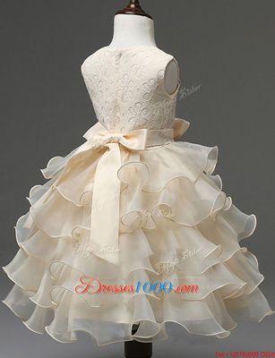 Extravagant Champagne Scoop Neckline Beading and Ruffled Layers Toddler Flower Girl Dress Sleeveless Zipper