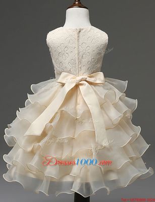 Extravagant Champagne Scoop Neckline Beading and Ruffled Layers Toddler Flower Girl Dress Sleeveless Zipper