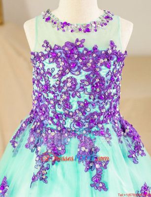 Romantic Turquoise Toddler Flower Girl Dress Party and Wedding Party and For with Beading and Lace Scoop Sleeveless Zipper