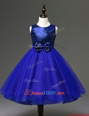 Chic Scoop Navy Blue Sleeveless Sequins Ankle Length Flower Girl Dresses