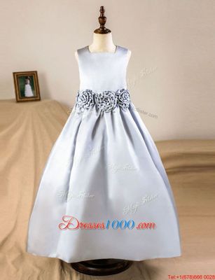 Silver A-line Hand Made Flower Flower Girl Dresses Zipper Satin Sleeveless Floor Length