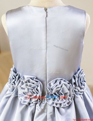 Silver A-line Hand Made Flower Flower Girl Dresses Zipper Satin Sleeveless Floor Length