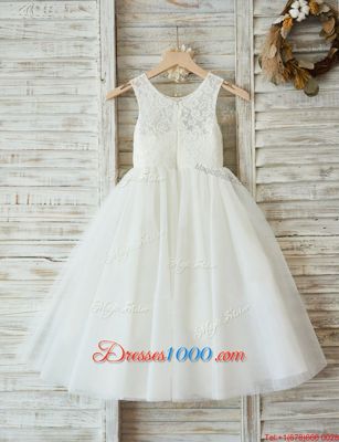 Traditional White Scoop Zipper Lace Flower Girl Dresses Sleeveless