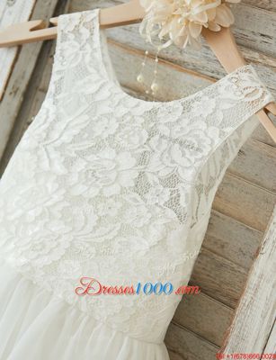 Traditional White Scoop Zipper Lace Flower Girl Dresses Sleeveless