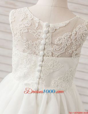 Free and Easy Scoop Sleeveless Floor Length Lace Clasp Handle Flower Girl Dress with White