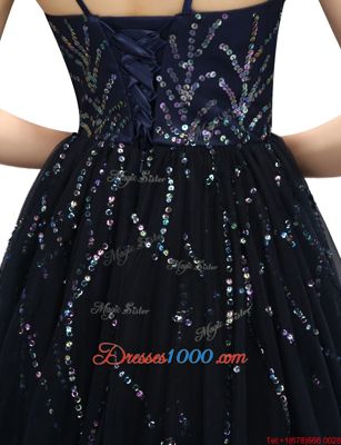Inexpensive Black Organza Lace Up Homecoming Party Dress Sleeveless Mini Length Sequins