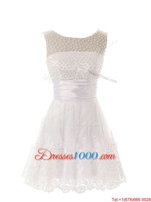 Attractive White Scoop Neckline Beading and Lace Prom Evening Gown Sleeveless Zipper