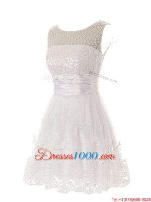 Attractive White Scoop Neckline Beading and Lace Prom Evening Gown Sleeveless Zipper