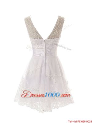 Attractive White Scoop Neckline Beading and Lace Prom Evening Gown Sleeveless Zipper
