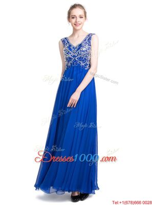 Delicate Royal Blue Sleeveless Chiffon Zipper Prom Dresses for Prom and Party