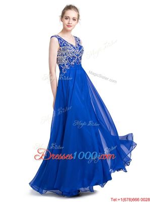 Delicate Royal Blue Sleeveless Chiffon Zipper Prom Dresses for Prom and Party