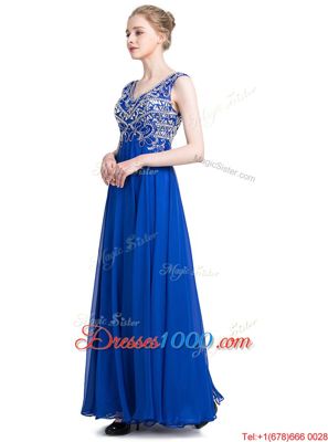 Delicate Royal Blue Sleeveless Chiffon Zipper Prom Dresses for Prom and Party