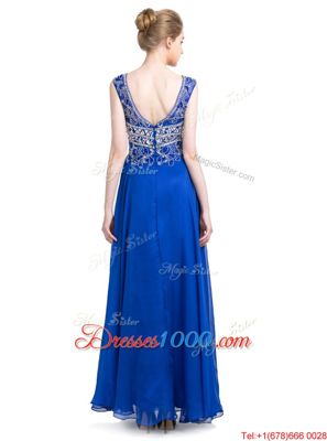 Delicate Royal Blue Sleeveless Chiffon Zipper Prom Dresses for Prom and Party