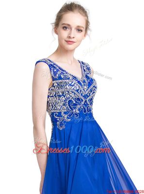 Delicate Royal Blue Sleeveless Chiffon Zipper Prom Dresses for Prom and Party