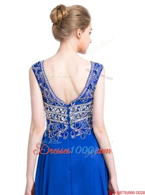 Delicate Royal Blue Sleeveless Chiffon Zipper Prom Dresses for Prom and Party