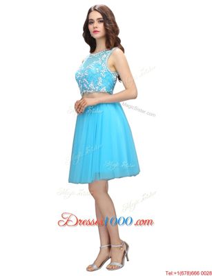 Exquisite Scoop Baby Blue Sleeveless Appliques Knee Length Prom Dresses