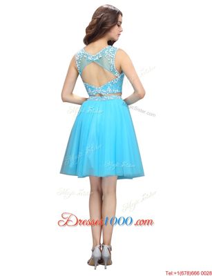 Exquisite Scoop Baby Blue Sleeveless Appliques Knee Length Prom Dresses