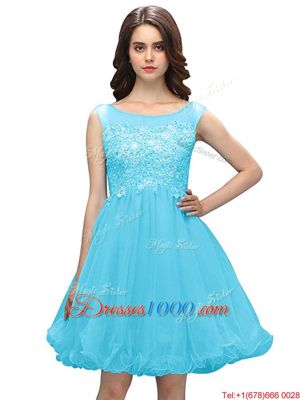 Simple Organza Bateau Sleeveless Zipper Beading and Appliques Dress for Prom in Baby Blue