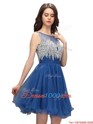 Hot Selling Blue Sleeveless Beading Knee Length Evening Outfits