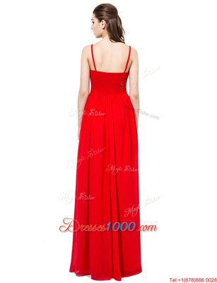 Sleeveless Floor Length Beading Side Zipper Junior Homecoming Dress with Red