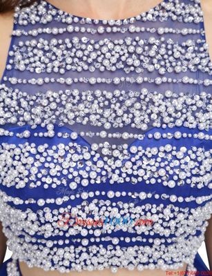 Scoop Royal Blue Sleeveless Knee Length Beading Backless
