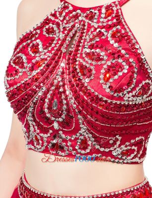 Graceful Red Sleeveless Beading Floor Length Prom Party Dress